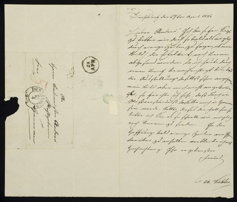 Brief an Herrn (Baumeister) August Heinrich Andreae