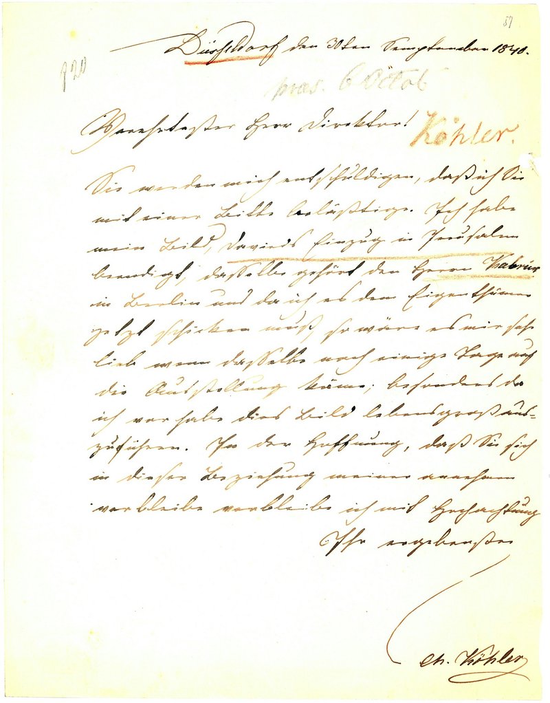 Brief an Wilhelm von Schadow