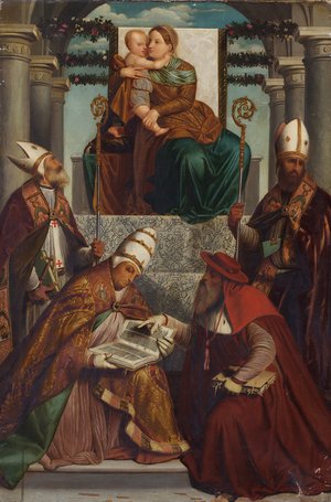 Thronende Madonna mit dem Kind und den Kirchenvätern